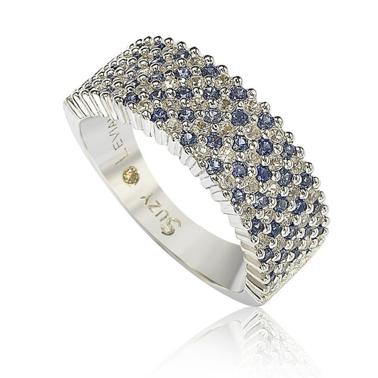 Suzy Levian Sapphire and Diamond Accent in Sterling Silver Pave Half Band