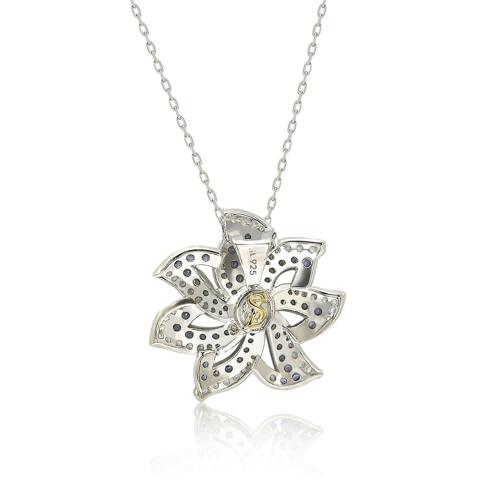 Suzy Levian Sapphire and Diamond Accent in Sterling Silver Petite Flower Pendant