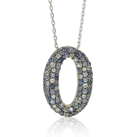 Suzy Levian Sapphire and Diamond Accent in Sterling Silver Petite Oval Pendant