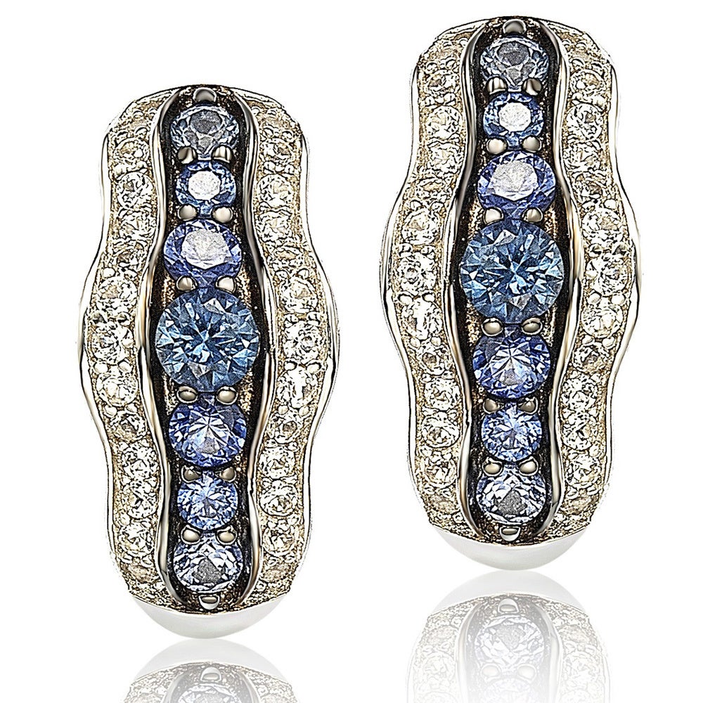 Suzy Levian Sapphire and Diamond in Sterling Silver and 18K Gold Earring