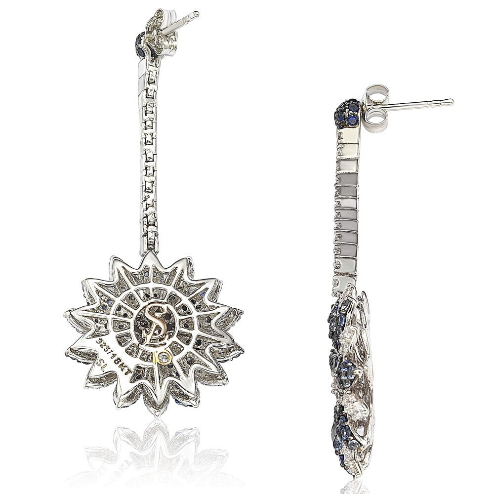 Suzy Levian Sapphire and Diamond in Sterling Silver and 18K Gold Earring