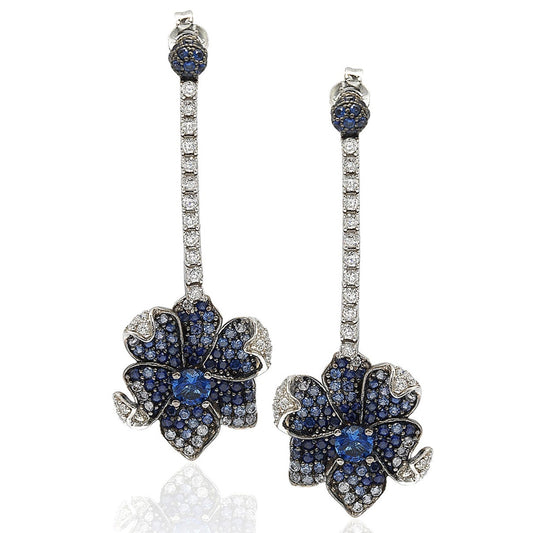 Suzy Levian Sapphire and Diamond in Sterling Silver Flower Earrings