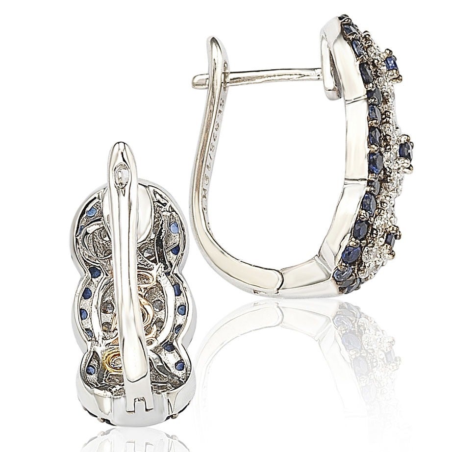 Suzy Levian Sapphire and Diamond in Sterling Silver Earrings