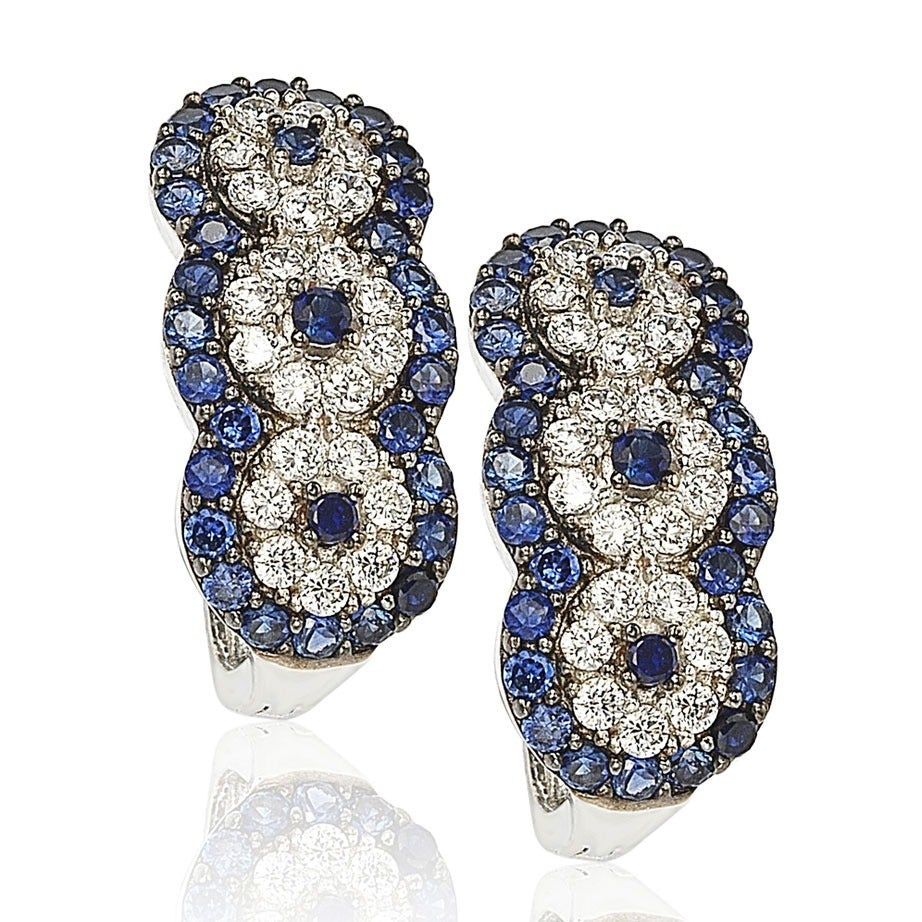 Suzy Levian Sapphire and Diamond in Sterling Silver Earrings