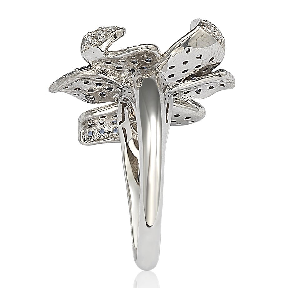 Suzy Levian Sapphire and Diamond in Sterling Silver Flower Petal Ring