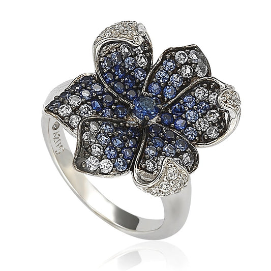 Suzy Levian Sapphire and Diamond in Sterling Silver Flower Petal Ring