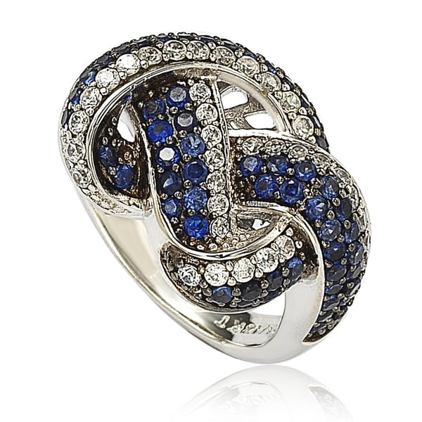 Suzy Levian Sapphire and Diamond in Sterling Silver and 18K Gold Love Knot Ring