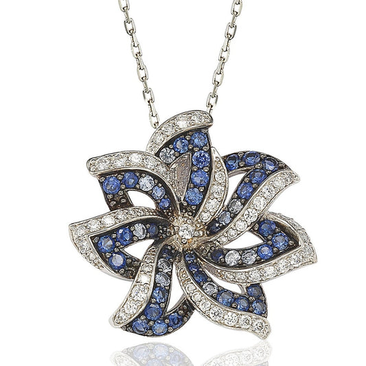 Suzy Levian Sapphire and Diamond Accent in Sterling Silver Pendant