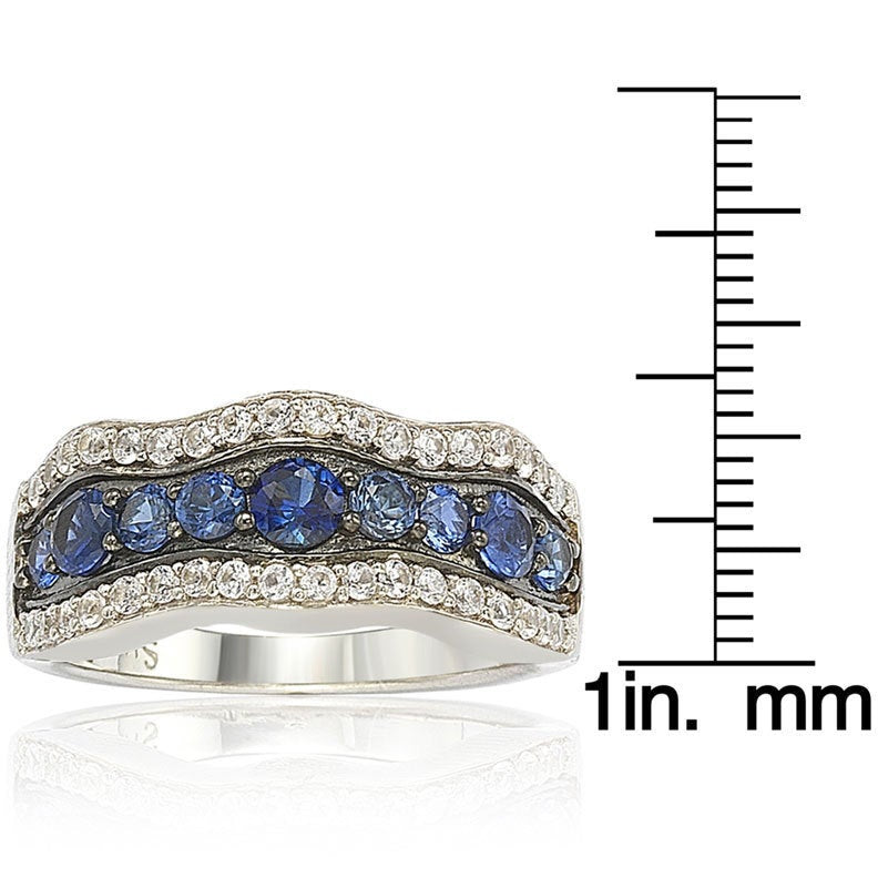 Suzy Levian Sapphire and Diamond Accent in Sterling Silver Wavy Ring