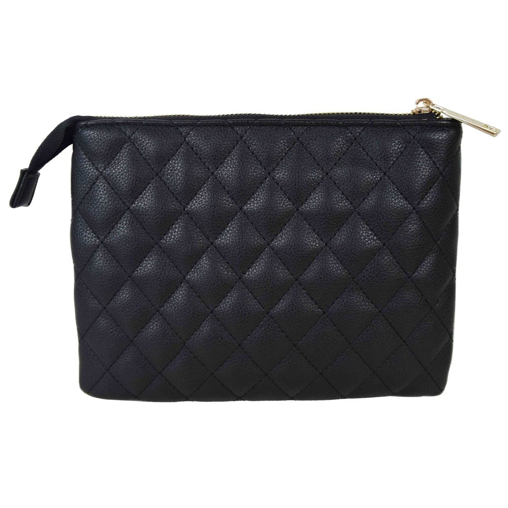 Suzy Levian Small Faux Leather Quilted Clutch Handbag, Black