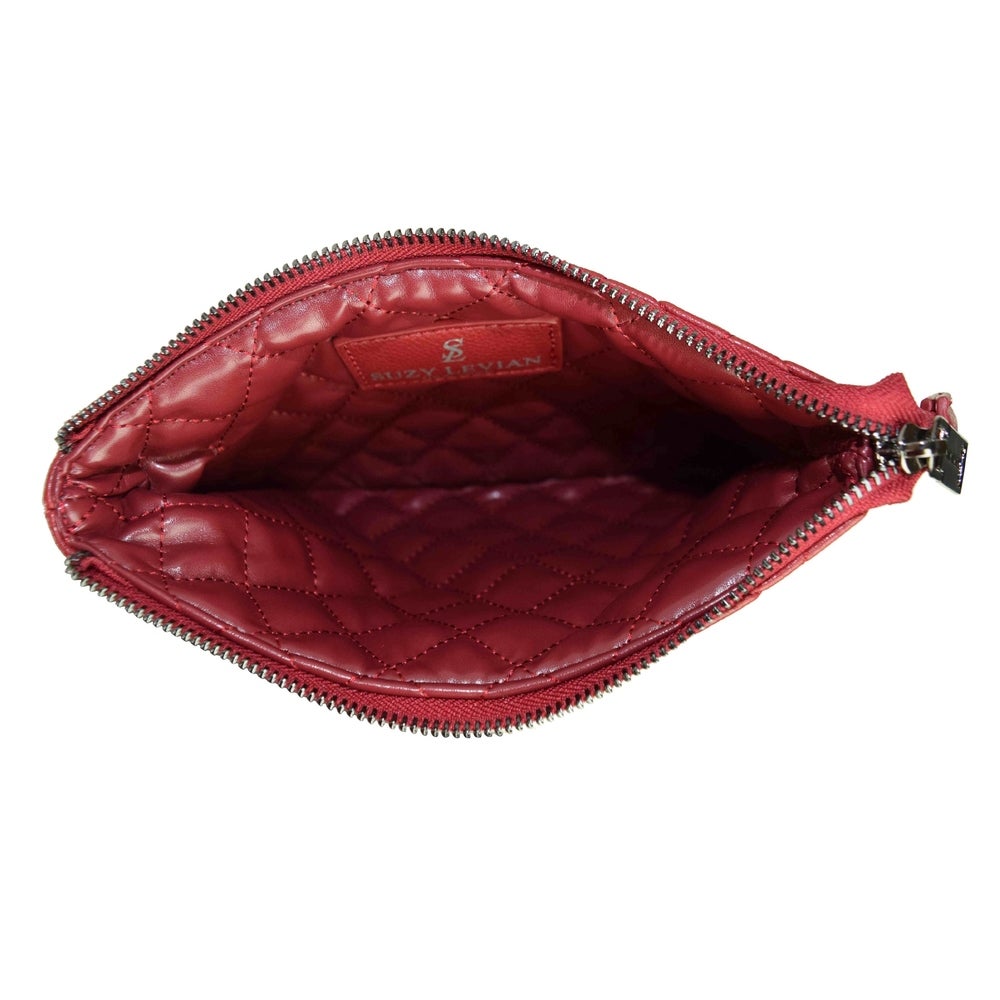 Suzy Levian Small Faux Leather Quilted Clutch Handbag, Red