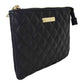 Suzy Levian Small Faux Leather Quilted Clutch Handbag, Black