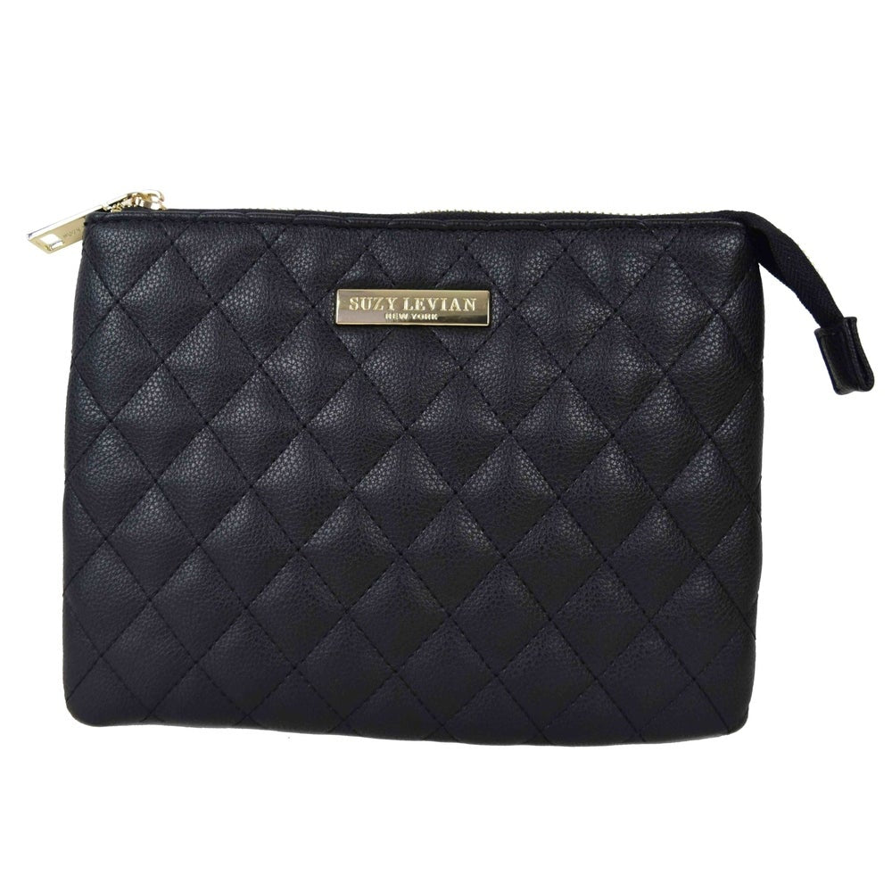 Suzy Levian Small Faux Leather Quilted Clutch Handbag, Black