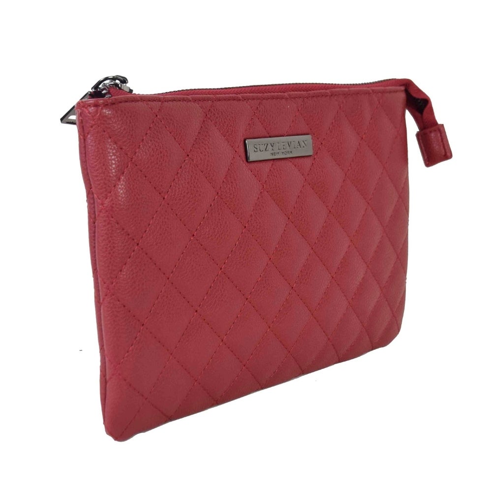 Suzy Levian Small Faux Leather Quilted Clutch Handbag, Red