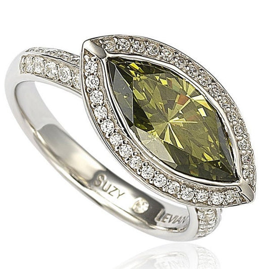 Suzy Levian Sterling Silver Bezel Marquise Simulated Peridot Ring