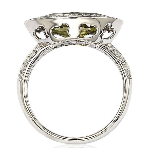 Suzy Levian Sterling Silver Bezel Marquise Simulated Peridot Ring