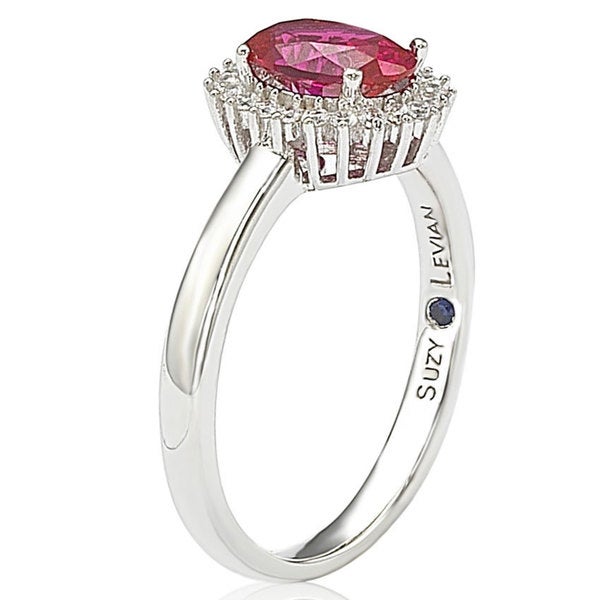 Suzy Levian Sterling Silver Created Ruby Cubic Zirconia Halo Ring