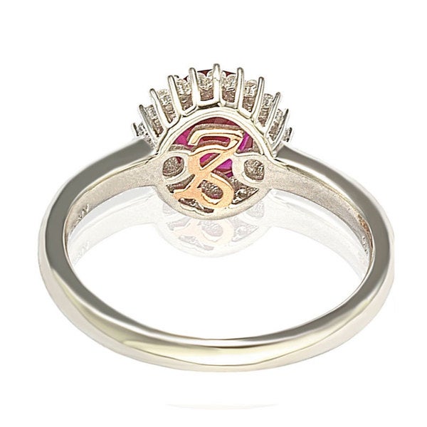 Suzy Levian Sterling Silver Created Ruby Cubic Zirconia Halo Ring