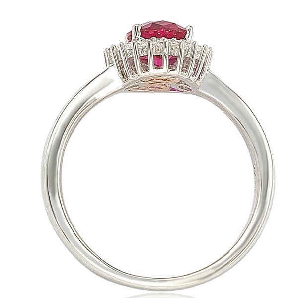 Suzy Levian Sterling Silver Created Ruby Cubic Zirconia Halo Ring