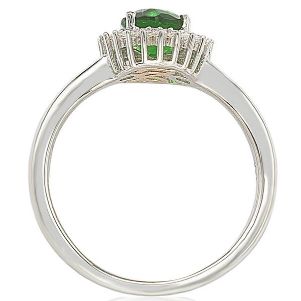Suzy Levian Sterling Silver Simulated Green Emerald Oval Cubic Zirconia Halo Ring