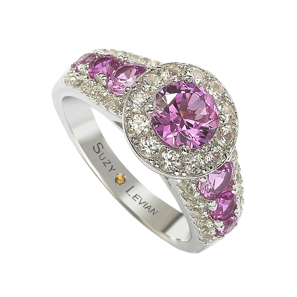Suzy Levian Sterling Silver 3 3/5ct TGW Pink Sapphire and Diamond Accent Engagement Ring