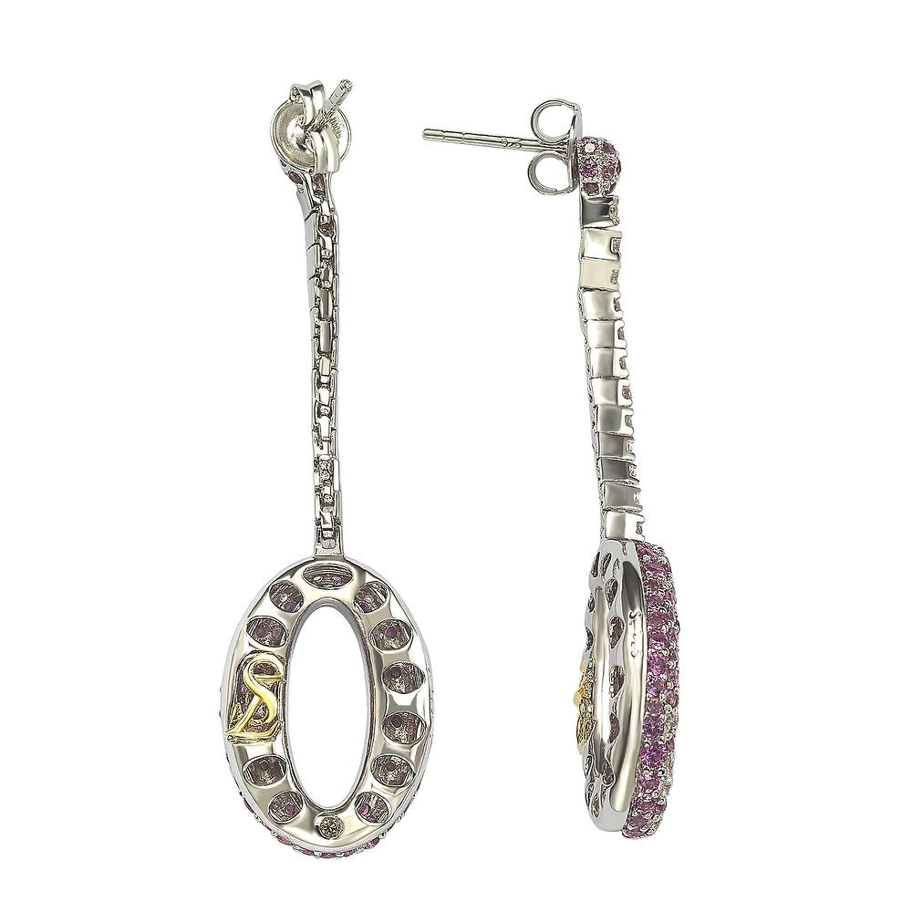 Suzy Levian Sterling Silver 4 2/3ct TGW Pink Sapphire and Diamond Accent Pave Earrings