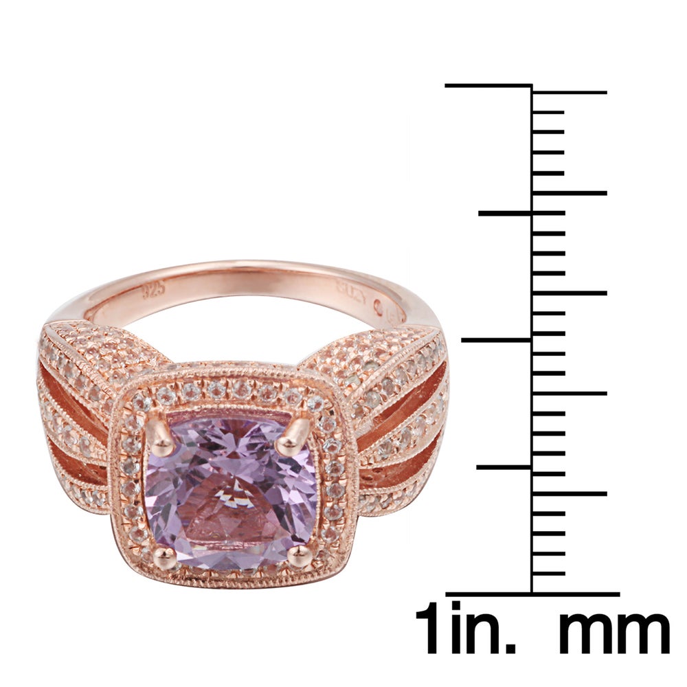 Suzy Levian Sterling Silver 4.59 cttw Pink Amethyst Cushion Cut Ring