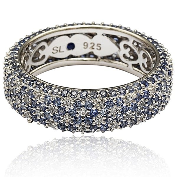 Suzy Levian Sterling Silver 5 1/3ct TGW Sapphire and Diamond Accent  Eternity Pave Ring