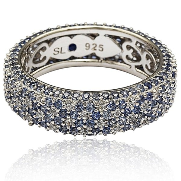 Suzy Levian Sterling Silver 5 1/3ct TGW Sapphire and Diamond Accent Eternity Pave Ring