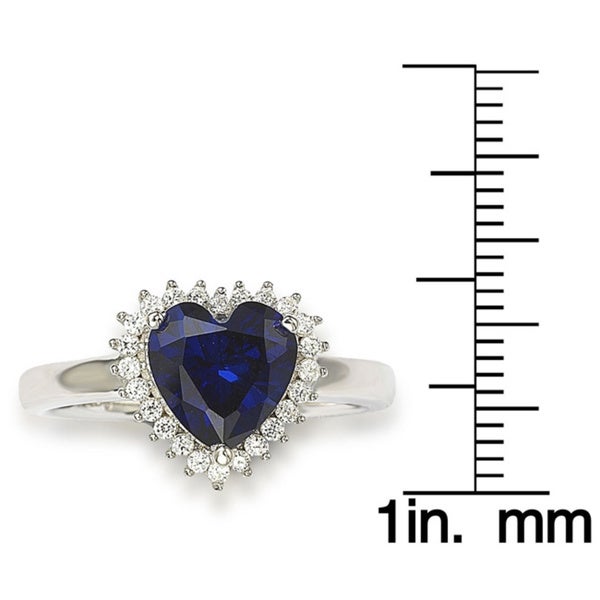 Suzy Levian Sterling Silver Blue Heart Cubic Zirconia Ring