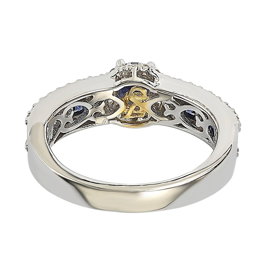Suzy Levian Sterling Silver Blue Sapphire & Diamond Accent Princess-Cut Bridal Ring