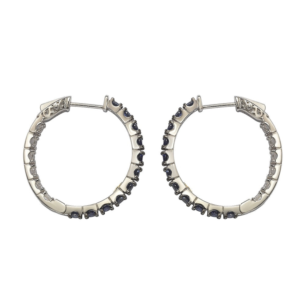 Suzy Levian Sterling Silver Blue Sapphire and Diamond Accent Hoop Earring