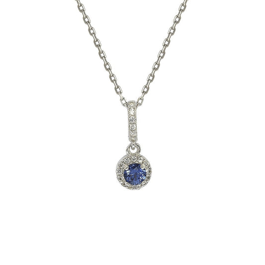 Suzy Levian Sterling Silver Blue Sapphire and diamond accent Pendant Necklace