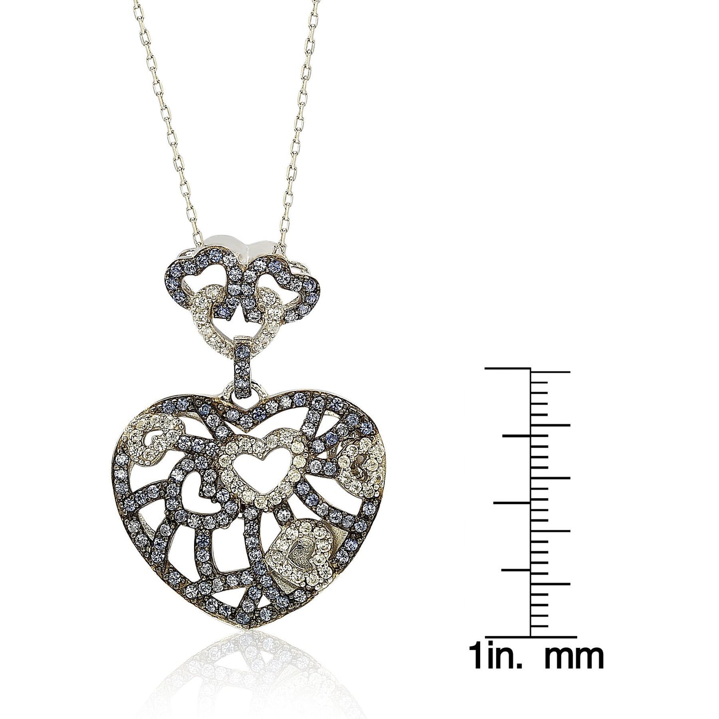 Suzy Levian Sterling Silver Blue & White Sapphire & Brown Diamond Accent Clustered Heart Pendant