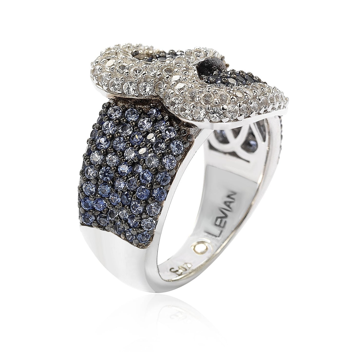 Suzy Levian Sterling Silver Blue & White Sapphire & Diamond Accent Buckle Ring
