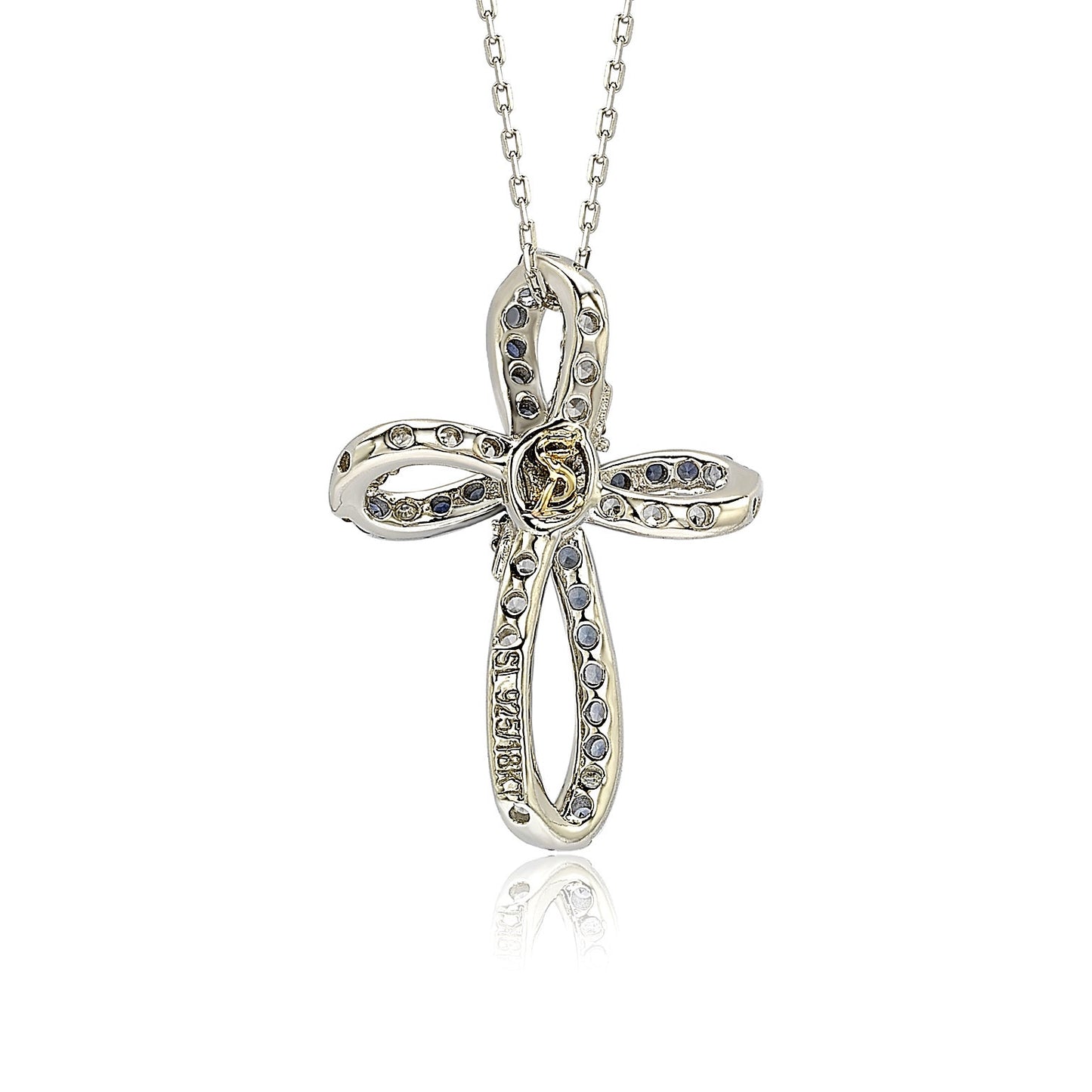 Suzy Levian Sterling Silver Blue & White Sapphire & Diamond Accent Cross Pendant