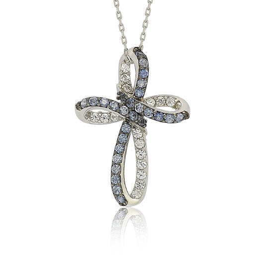 Suzy Levian Sterling Silver Blue & White Sapphire & Diamond Accent Cross Pendant
