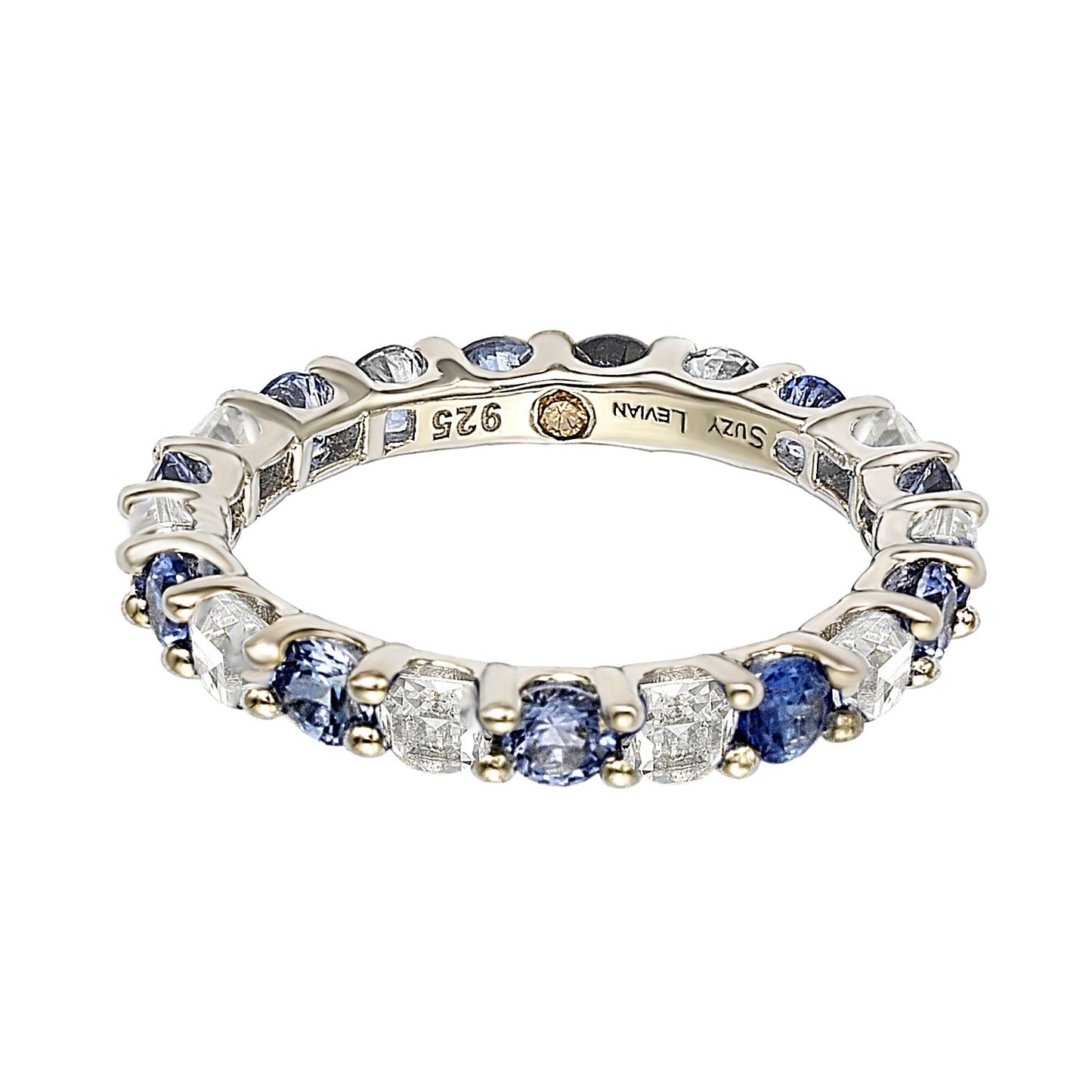 Suzy Levian Sterling Silver Blue & White Sapphire & Diamond Accent Eternity Ring