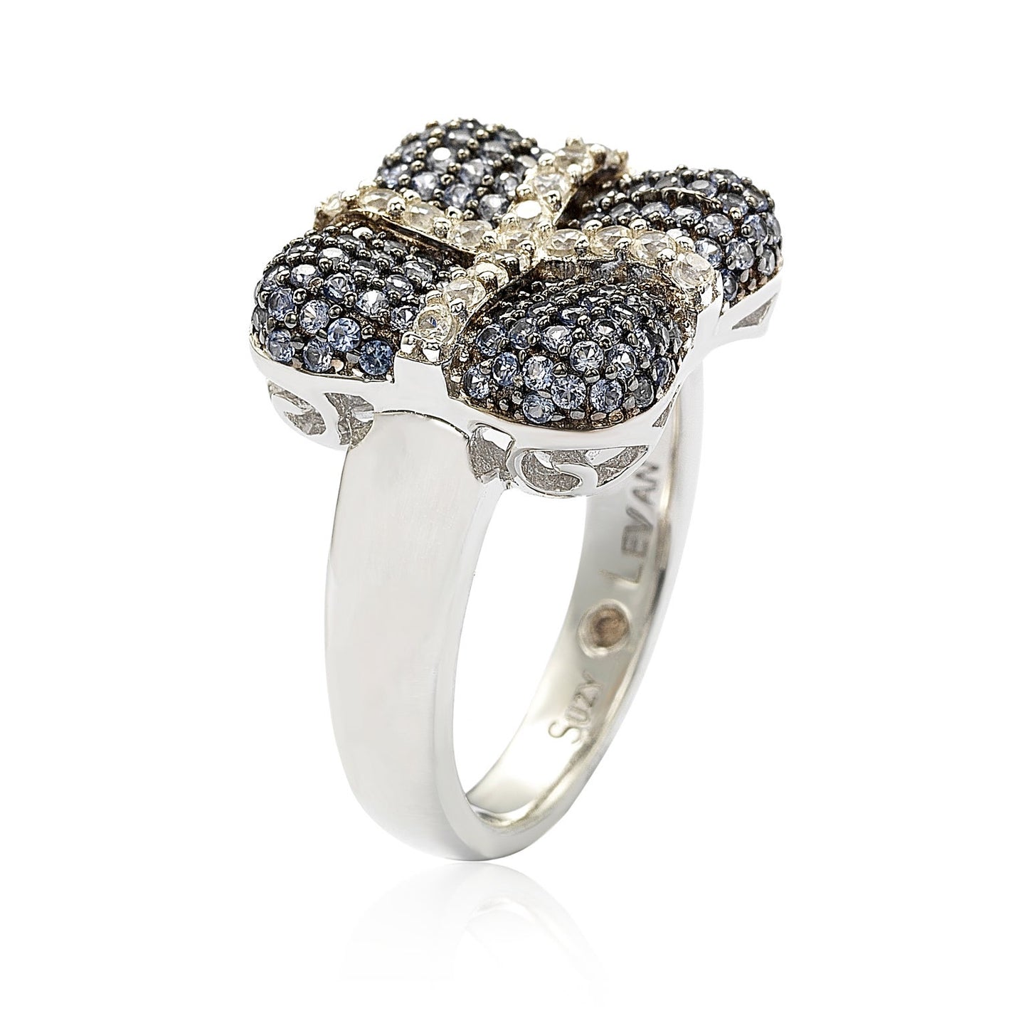 Suzy Levian Sterling Silver Blue & White Sapphire & Diamond Accent Wrapped Cushion Ring
