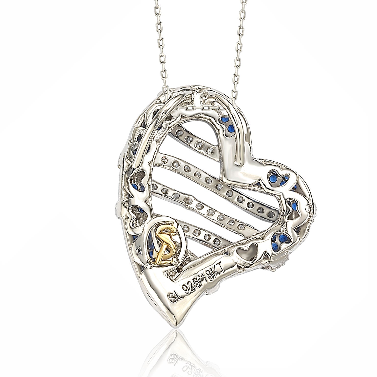 NEW 925 Blue Sapphire Heart outlet Pendant Necklace in Sterling Silver