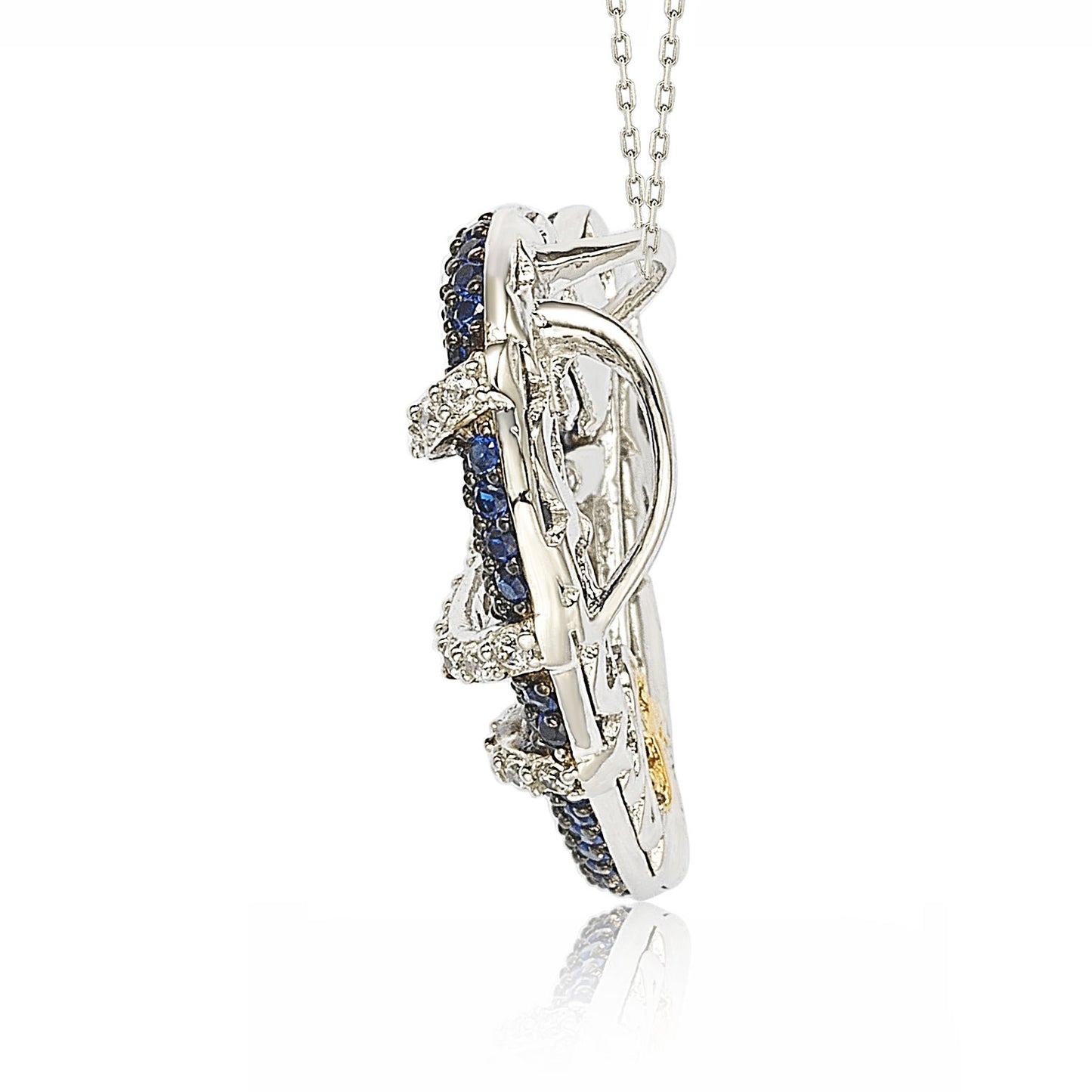 Suzy Levian Sterling Silver Blue & White Sapphire and Diamond Accent Wrapped Heart Pendant