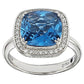 Suzy Levian Sterling Silver Blue and White Cubic Zirconia Halo Ring