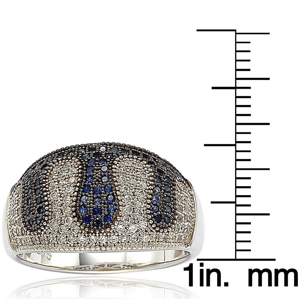 Suzy Levian Sterling Silver Blue and White Cubic Zirconia Micro Pave Ring