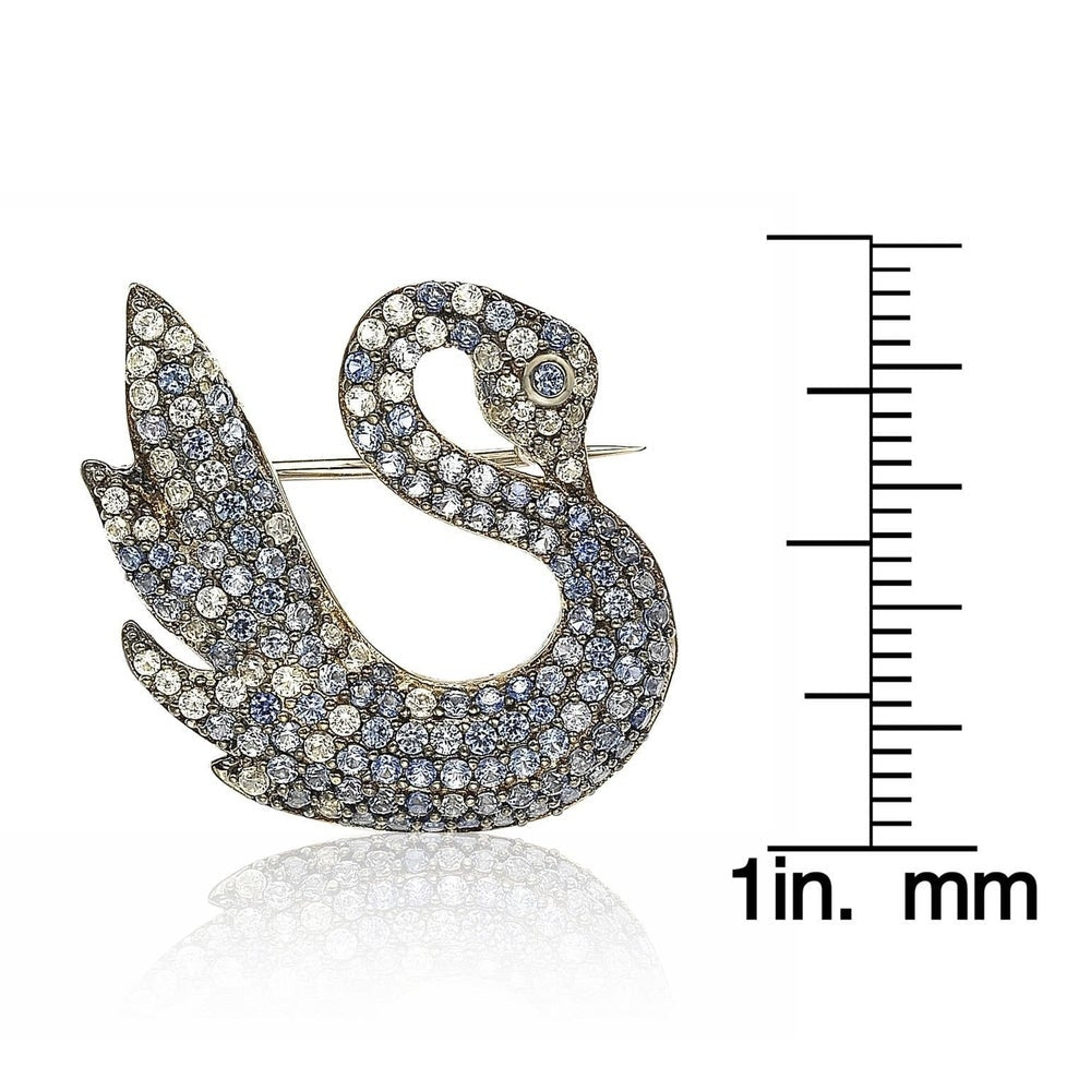 Suzy Levian Sterling Silver Blue and White Sapphire Swan Brooch