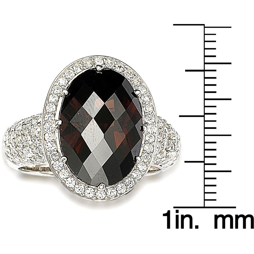 Suzy Levian Sterling Silver Brown Cubic Zirconia Checkered Cut Ring