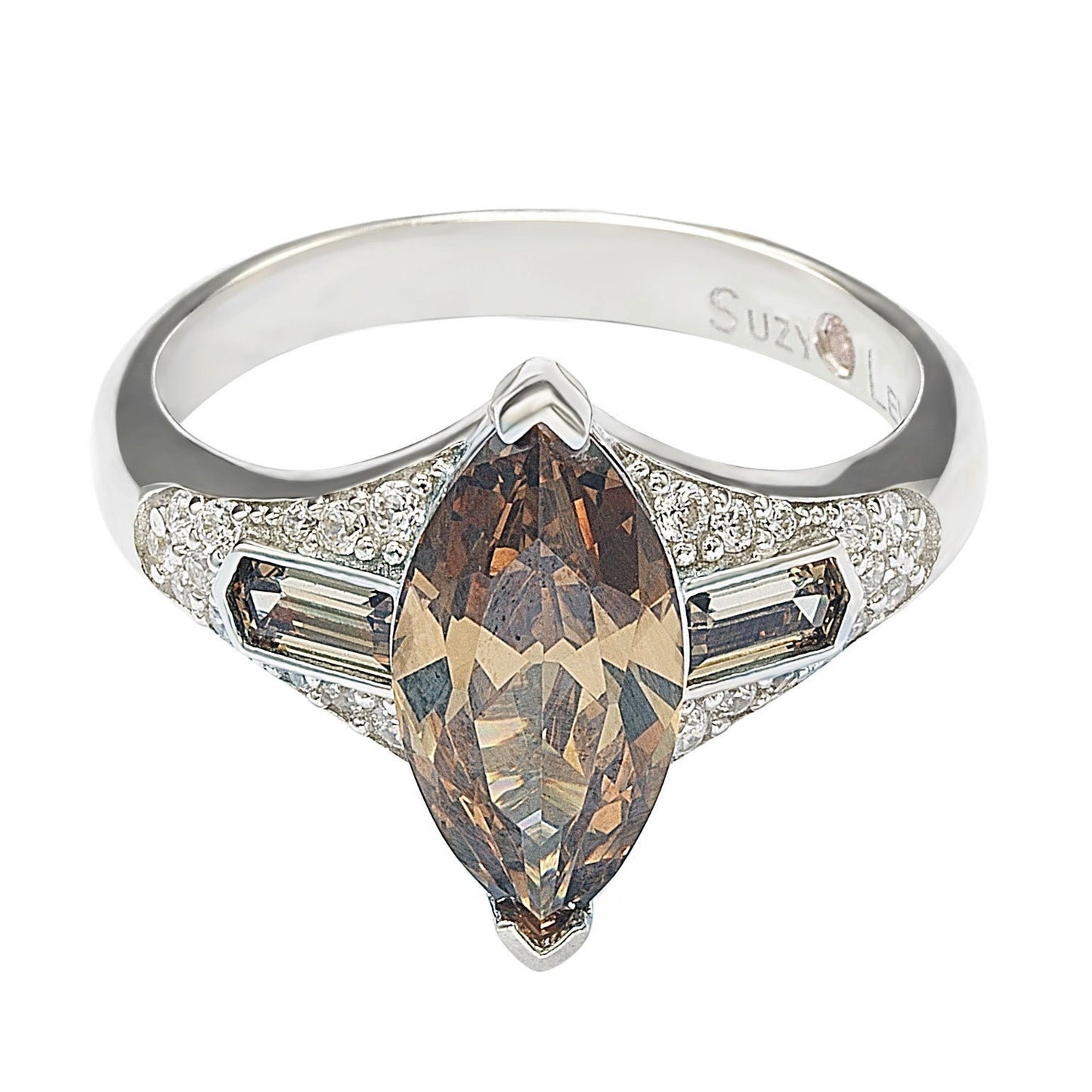 Suzy Levian Sterling Silver Brown Cubic Zirconia Marquise Ring