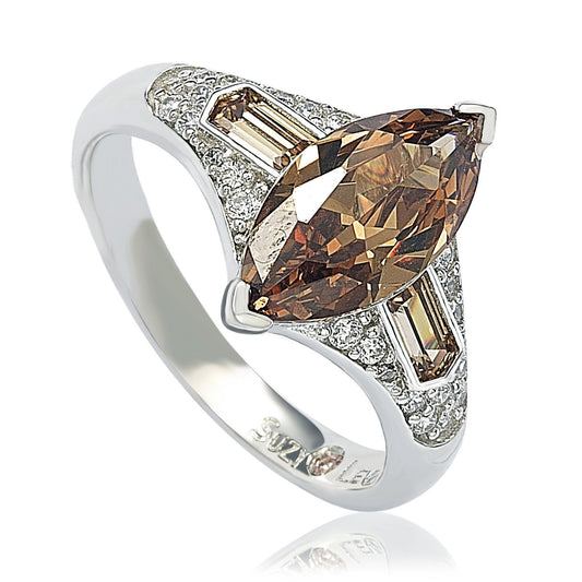Suzy Levian Sterling Silver Brown Cubic Zirconia Marquise Ring