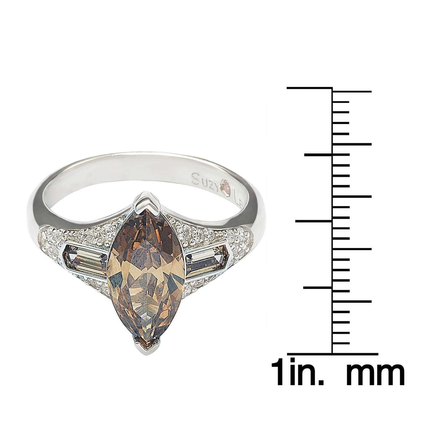 Suzy Levian Sterling Silver Brown Cubic Zirconia Marquise Ring