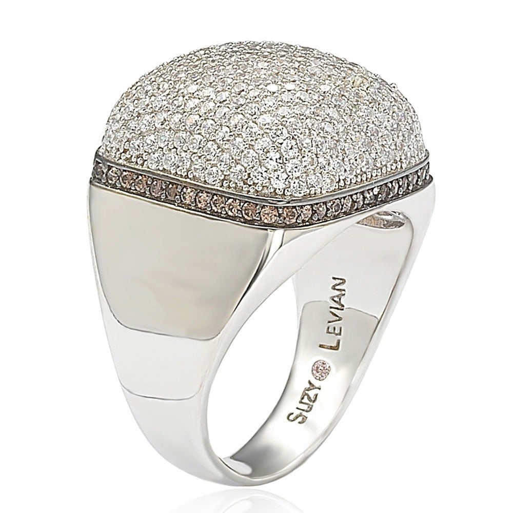 Suzy Levian Sterling Silver Brown and White Cubic Zirconia Micro Pave Dome Ring