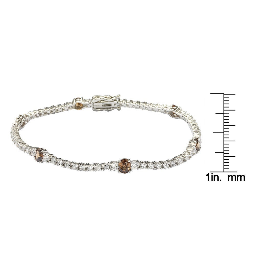 Suzy Levian Sterling Silver Brown and White Cubic Zirconia Tennis Bracelet